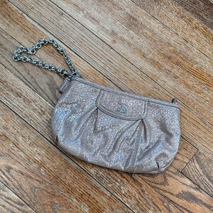 Coach Shimmering Silver Wristlet with Chain